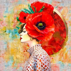 Moderne Collage einer Frau mit Mohnblumen von Studio Pieternel