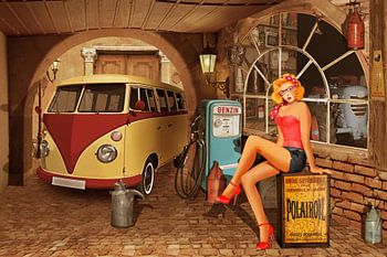 Pin Up Girl in nostalgische workshop