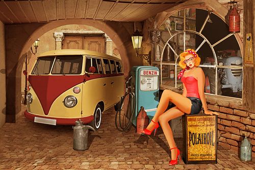 Pin Up Girl in nostalgic workshop by Monika Jüngling