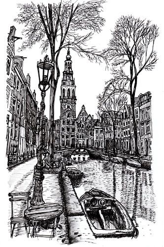 Tekening Zuiderkerk Groengracht Amsterdam van Hendrik-Jan Kornelis