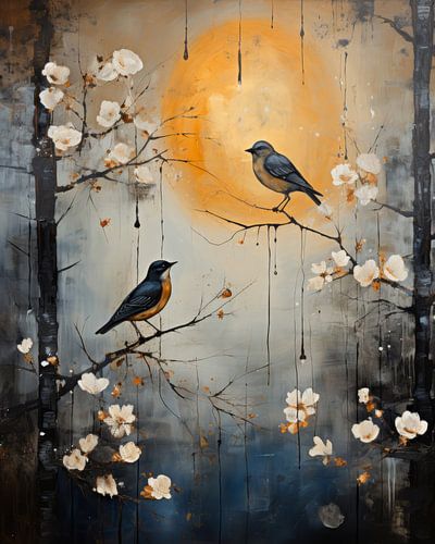 Oiseaux dans la lumière du soir