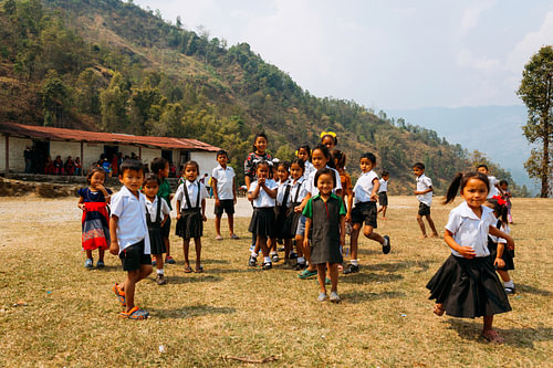 Kinderen in India op het schoolplein