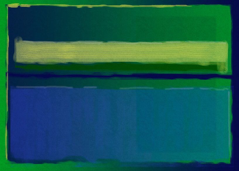 Burgerschap zakdoek laten vallen Abstract schilderij met groen en blauw van Rietje Bulthuis op canvas,  behang en meer
