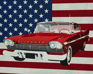 Plymouth Belvedere Sport Sedan 1957 avec le drapeau des États-Unis. sur Jan Keteleer