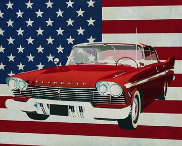 Plymouth Belvedere Sport Sedan 1957 met vlag van de V.S.