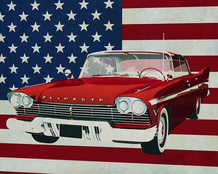Plymouth Belvedere Sport Sedan 1957 avec le drapeau des États-Unis. par Jan Keteleer