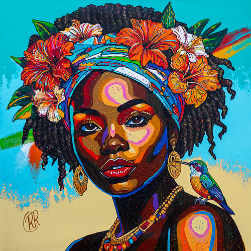 Tropical Serenity: Portrait of a Caribbean Woman by Happy Paintings / Renata Rolefes Art