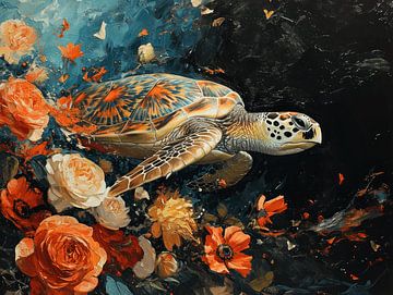 Sea Turtle Oasis - An Underwater Floral Paradise by Eva Lee