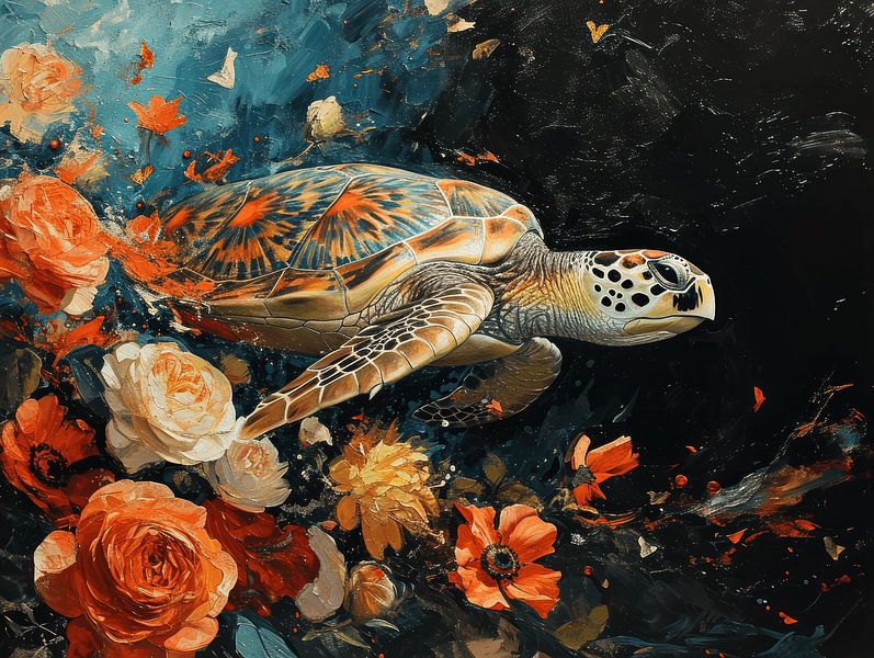 Zeeschildpad Oase - Een Onderwater Bloemenparadijs van Eva Lee