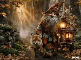 Gnome mit Fuchs im Wald von Gelissen Artworks