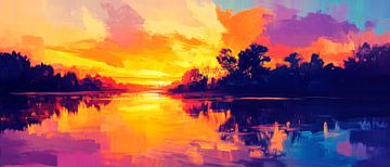 Farbenfroher Sonnenuntergang über Wasser von Poster Art Shop