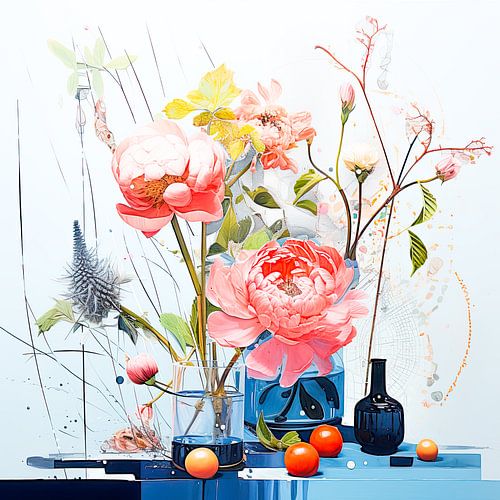 Semi-abstract stilleven met zomerse bloemen