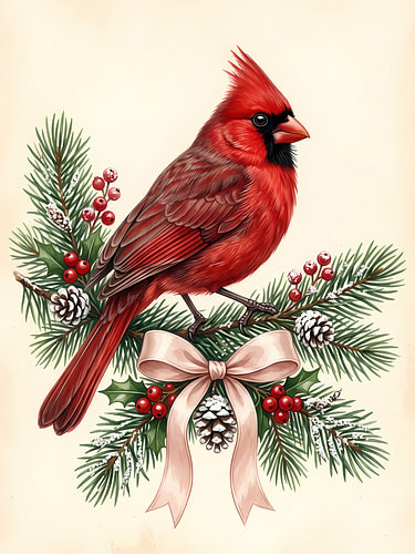 Rode kardinaal & -winterdennen – botanische kerstversiering