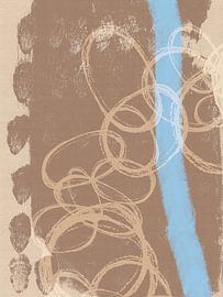 Abstract art in neutral colors. Warm taupe, white and neon light blue. by Abstract Minimalist Art