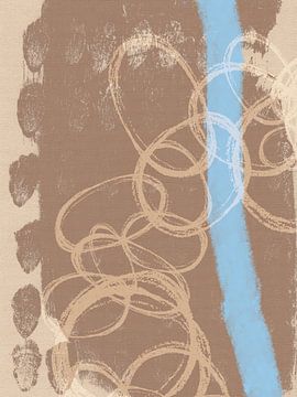Abstracte kunst in neutrale kleuren. Warm taupe, wit en neon lichtblauw. van Abstract Minimalist Art