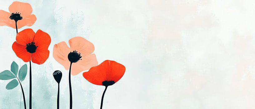 Bright poppies in watercolour style by Poster Art Shop