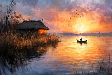 Zonsondergang bij het meer van Poster Art Shop