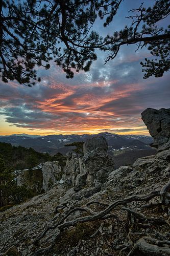 Dramatic sky after sunset in the mountains