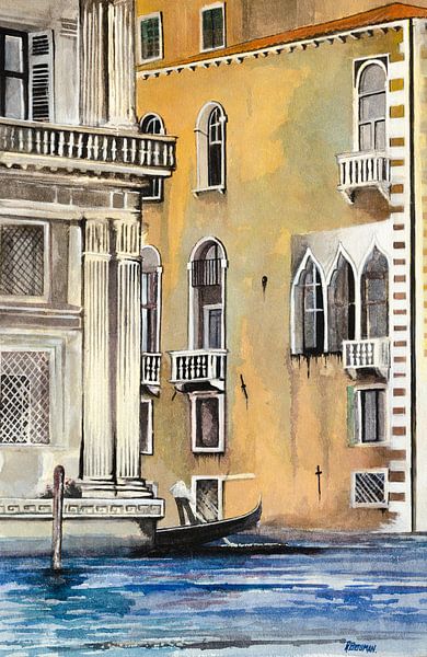 Gondelrit in Venetië | Schilderij van WatercolorWall