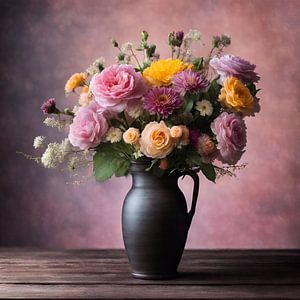 Vaas met bloemen in pastelkleur