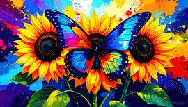 Butterfly on sunflower - Between the power of blossom, a riot of colour and a fleeting moment of pulsating life by AidasignArt