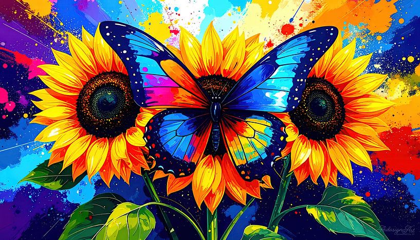 Butterfly on sunflower - Between the power of blossom, a riot of colour and a fleeting moment of pulsating life by AidasignArt