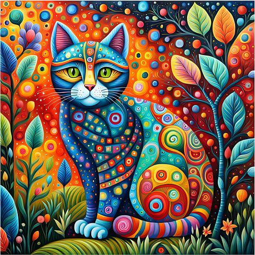 Bunte Katze zwischen Pflanzen von Shirley Hoekstra