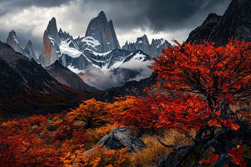 Herfstlandschap met bergen en wolken van Poster Art Shop