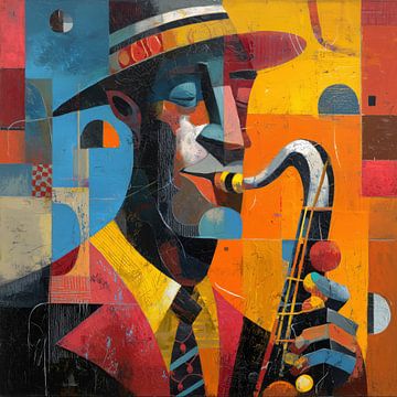 Saxophoniste cubisme abstrait sur TheXclusive Art