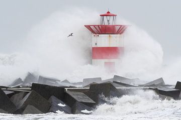 Une vague extrême engloutit une balise lumineuse à Scheveningen sur Hans Overduin