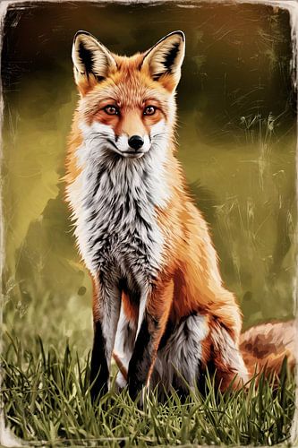 Digitale vos schilderij op canvas