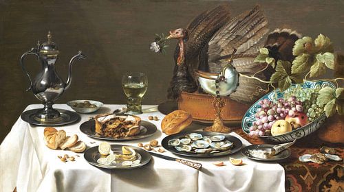 Pieter Claesz.  Stilleven met kalkoenpastei