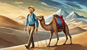 Safari Mann mit Kamel in der Wüste