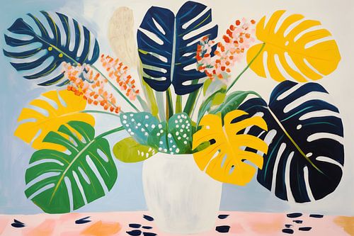 Modern stilleven, Bladeren Gatenplant in Vaas, Japandi