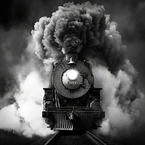 Steaming locomotive in black and white by Poster Art Shop