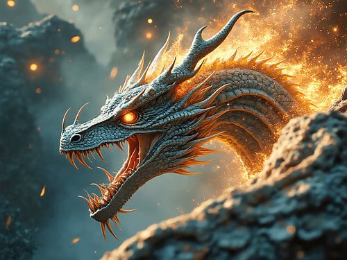 Close-up of a dragon with fire
