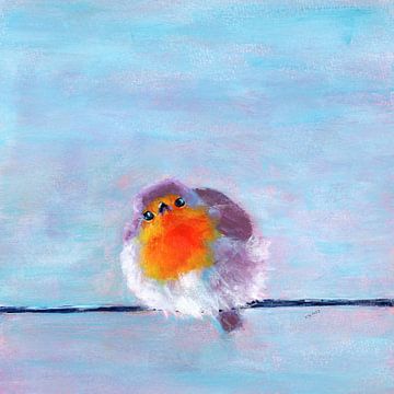 Wunderlicher Vogel auf einem Draht Acrylgemälde von Karen Kaspar