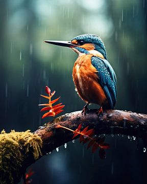 IJsvogel in de regen van fernlichtsicht