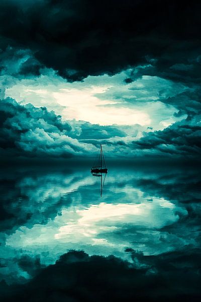 Boot auf spiegelndem Wasser von Art & Soul Creations