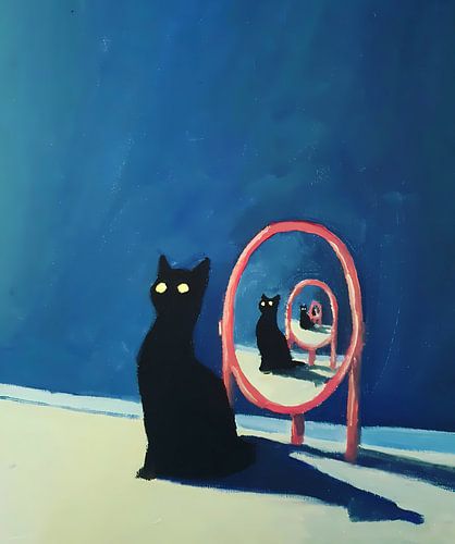 Schwarze Katze und Spiegel