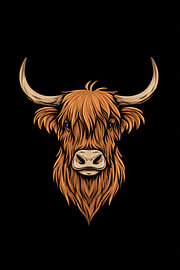 A cow with a warm orange coat and horns by Eva Lee