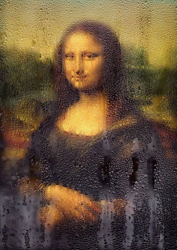 Mona Lisa achter een nat raam