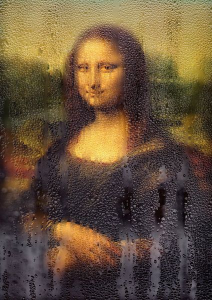 Mona Lisa behind a wet window by Bert Hooijer