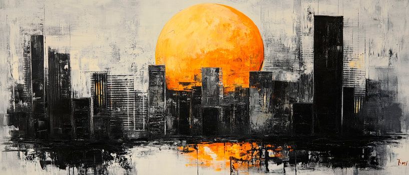 City view with orange-coloured sunset by Poster Art Shop