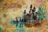 Painting of a fairytale castle, mystery and romance , earth tones by Peter Pen Drawings and Paintings thumbnail