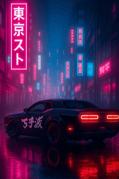 Neon Muscle Car in Tokio