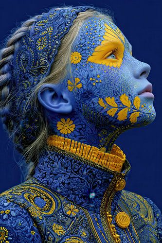 portret in geel en blauw