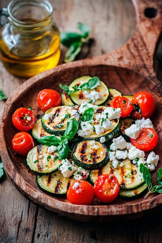 Mediterrane gegrilde groenteschotel met feta