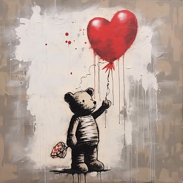 Teddybeer met ballon hart lichtbruin van TheXclusive Art