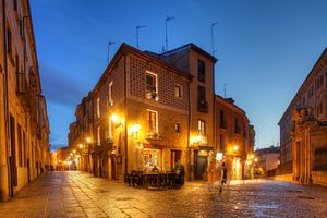 Vieille ville, crépuscule, maisons, rue, Salamanque, Espagne, Europe